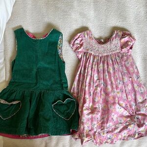 Mini Boden Green Corduroy and Pink Floral Dress Set